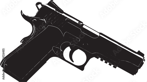Black Handgun Silhouette Illustration On White Background