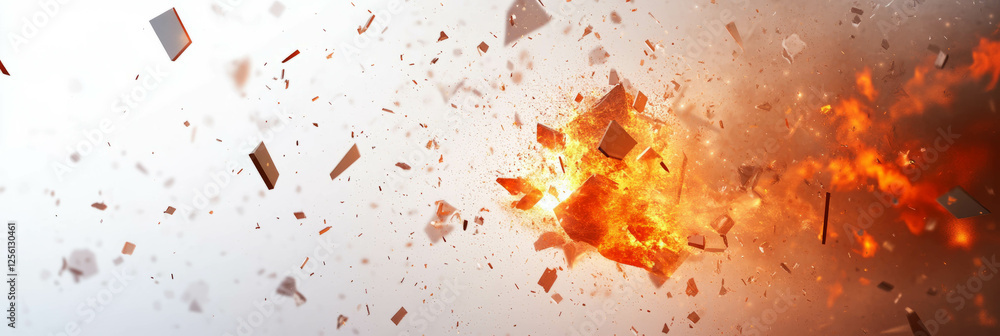 Dynamic explosion of shapes and lines creating a powerful visual effect on a bright background Dynamic explosion of shapes and lines creating a powerful visual effect on a bright background