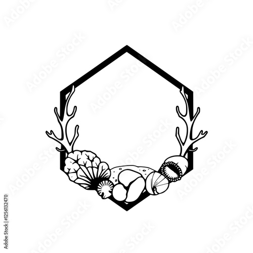 "Hexagonal Frame of Seashells and Coral"