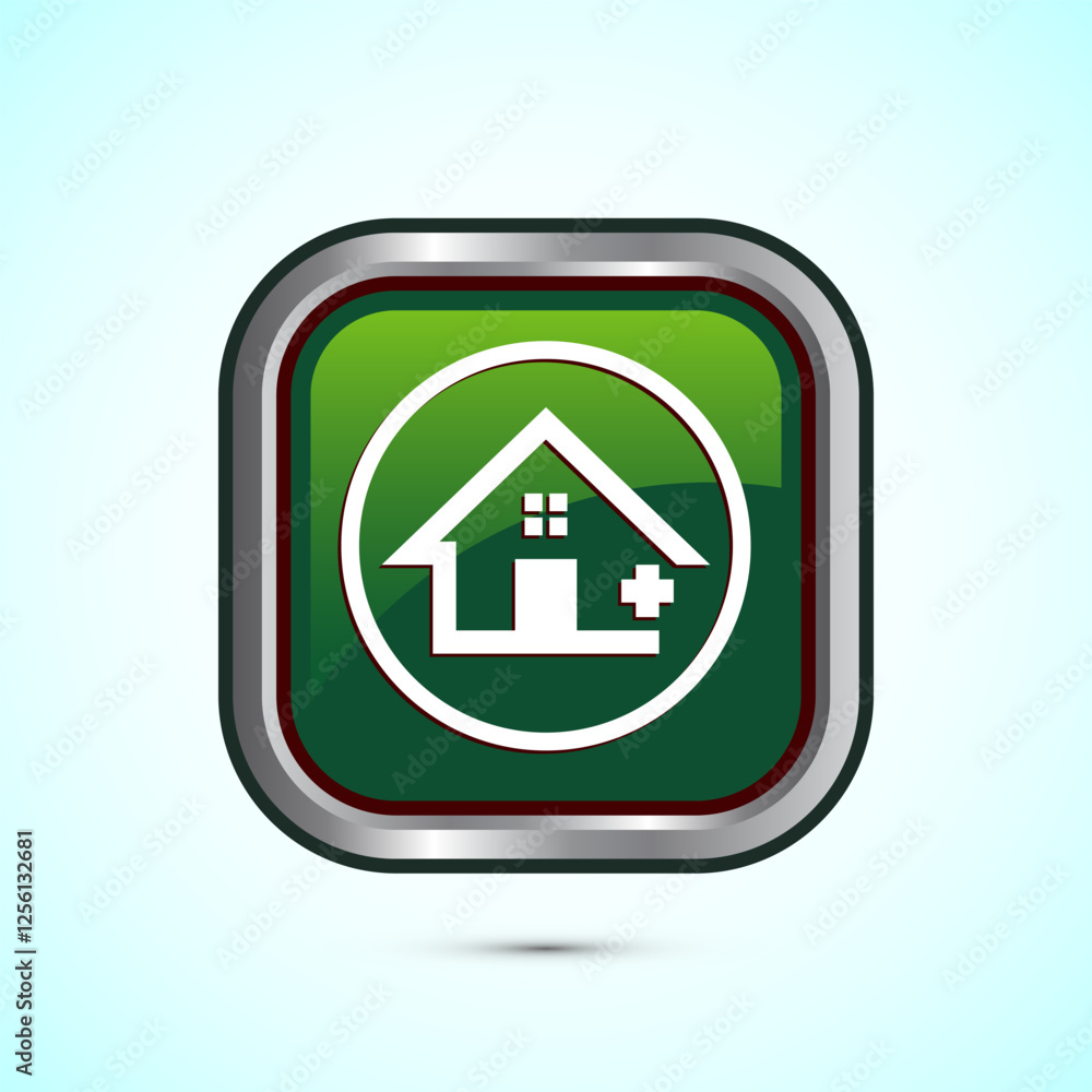 Home care icon design illustration, House care logo icon, Green color square button design Home care icon design illustration, House care logo icon, Green color square button design