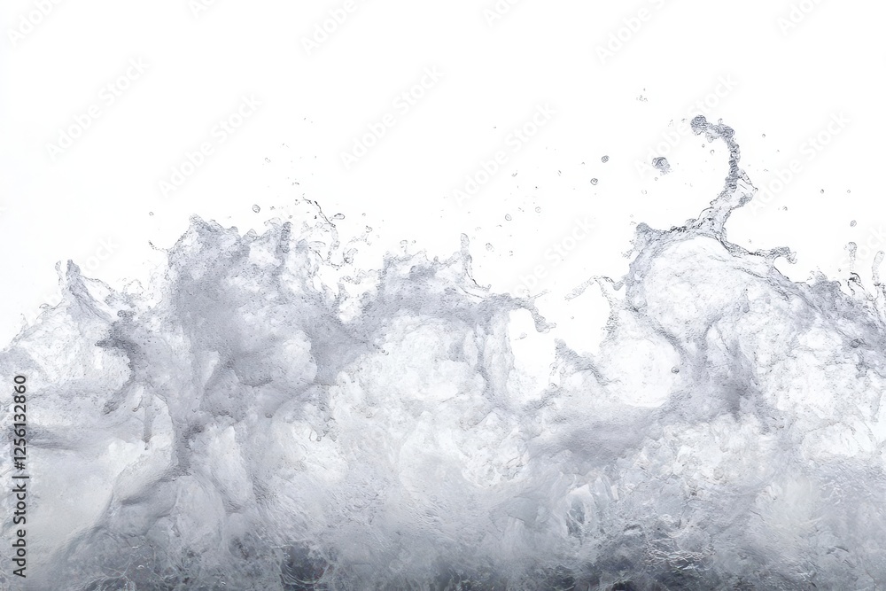 Fototapeta premium dramatic ocean wave with crystalline water and white foam, frozen in motion against pure white background, high-speed photography style
