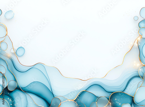 Obraz na płótnie Abstract background featuring fluid shapes in blue and gold tones, creating serene and elegant atmosphere. Perfect for design projects or digital art w salonie