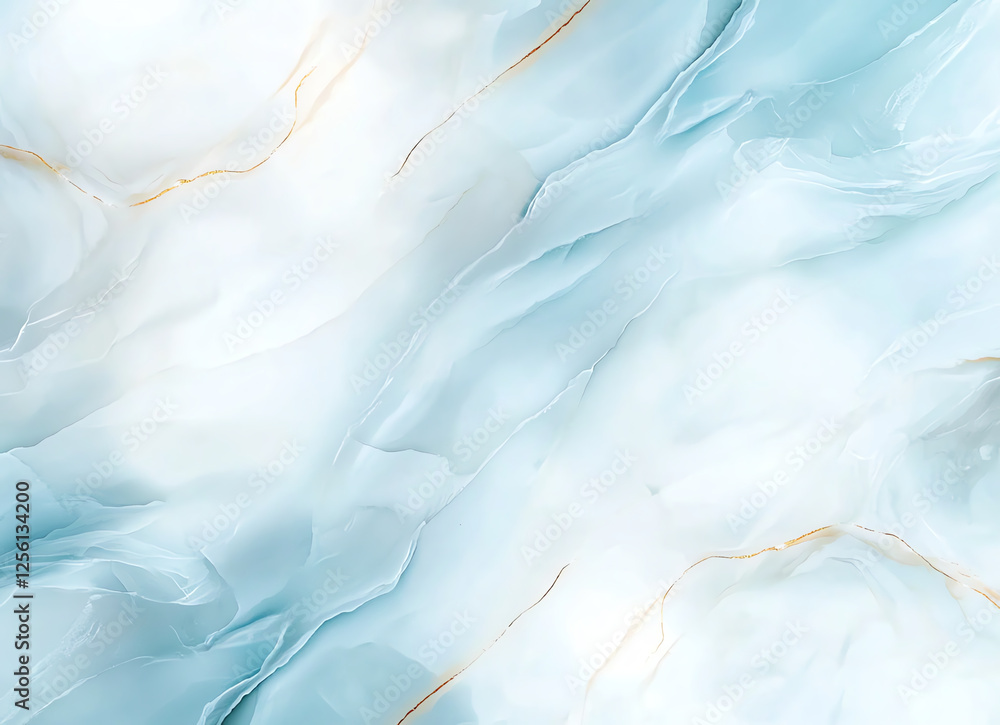 Fototapeta premium Abstract background with blue and white marble pattern, featuring soft waves and delicate gold accents, creating serene and elegant atmosphere
