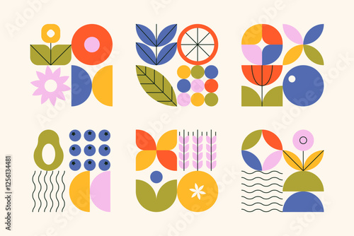 Geometric leaf pattern. Abstract floral background with simple stylized leaves, nature plant minimalistic banner ornament. Vector decorative illustration