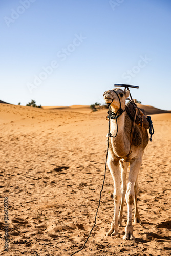 Camels in the Sahara desert, Morocco travel destination in Africa. photo