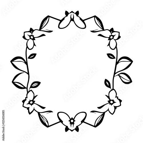 Floral Wreath Frame in Black and White