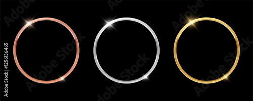 3D realistic blank bronze, silver and golden rings. First, second and third place blank rings