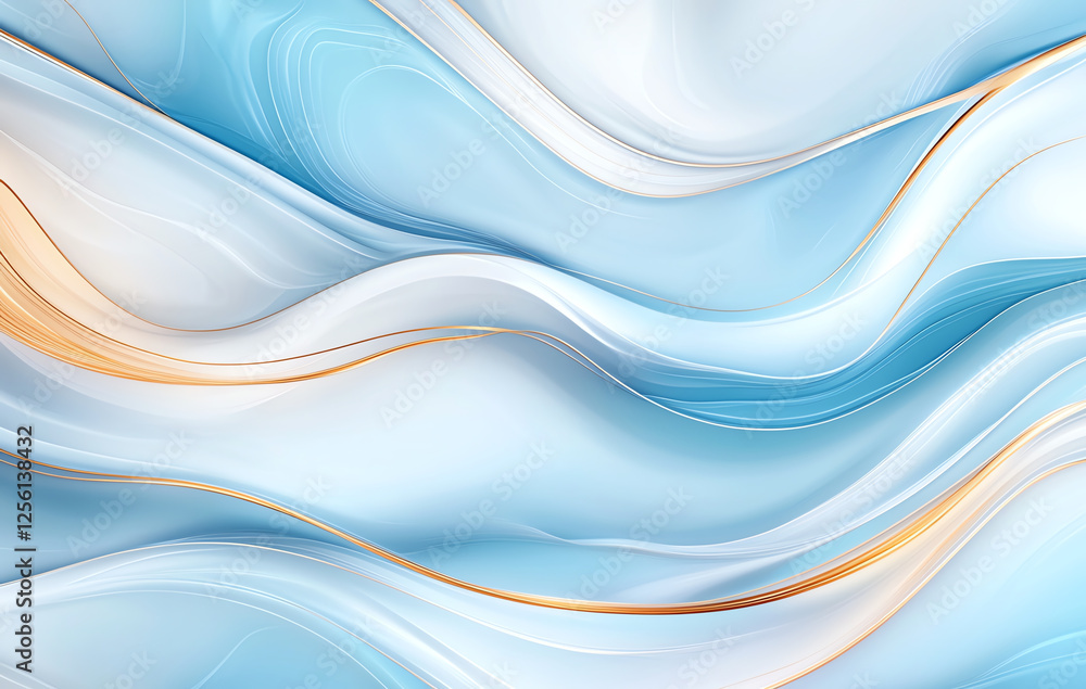 Naklejka premium Abstract blue and gold marble texture background with flowing waves, creating serene and elegant atmosphere. Ideal for design projects and artistic expressions