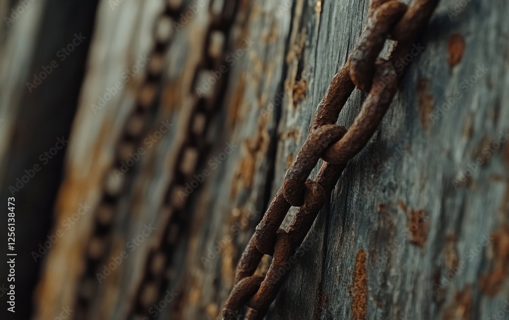 Rusty Chains on Weathered Wood: A Study in Texture and Time