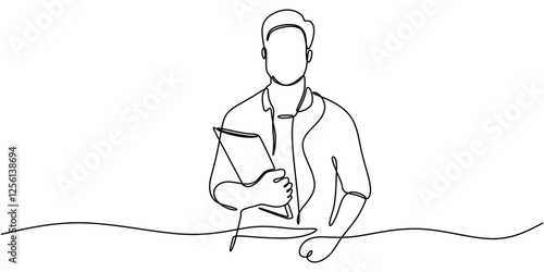 Person holding a document in continuous one line drawing. Represents business reports, contracts, or paperwork.