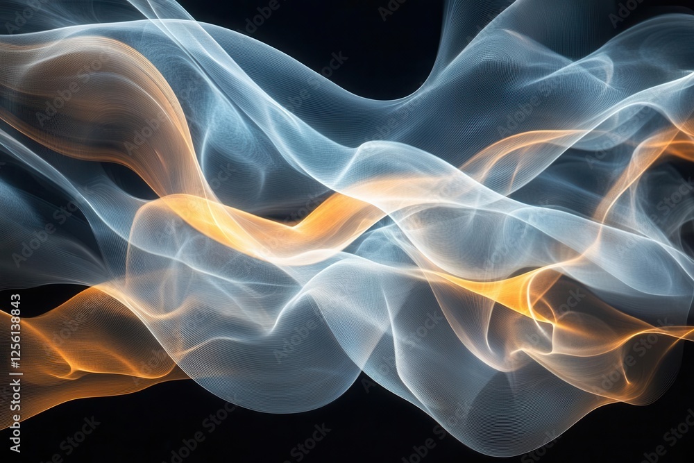 Fototapeta premium dynamic fluid abstract composition with intersecting curved lines in gradient colors, creating a sense of motion and depth against dark background