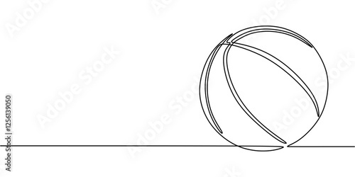 Basketball in continuous line drawing. Represents team sports, competition, and recreation.