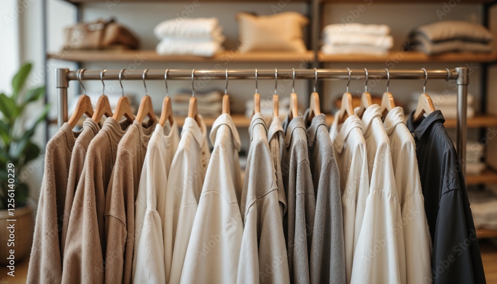 Obraz premium Clothing rack with neatly organized garments in a modern retail store setting