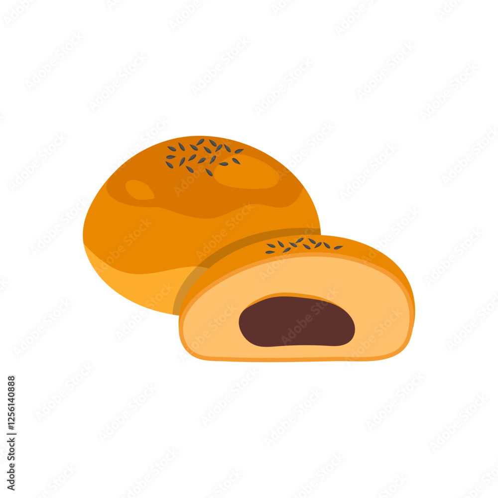 Red Bean Bun, Sweets Vector Illustration Isolated Red Bean Bun, Sweets Vector Illustration Isolated