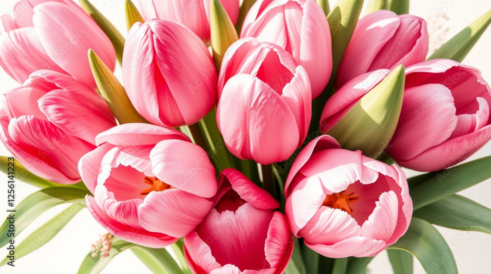 Obraz premium Close-up of Pink Tulips in a Bouquet with a Calm Mood Representing Spring against a Soft Background