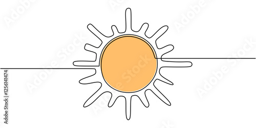 Sun illustration in continuous one line drawing. Representation of energy, warmth, and new beginnings.
