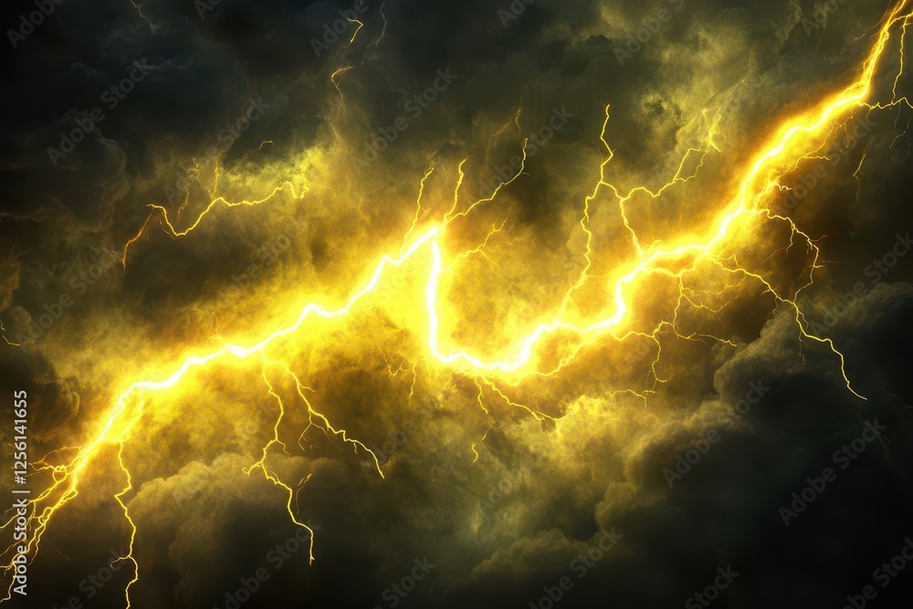 electric neon yellow lightning bolt with dynamic energy trails, dramatic dark storm clouds, photorealistic rendering electric neon yellow lightning bolt with dynamic energy trails, dramatic dark storm clouds, photorealistic rendering