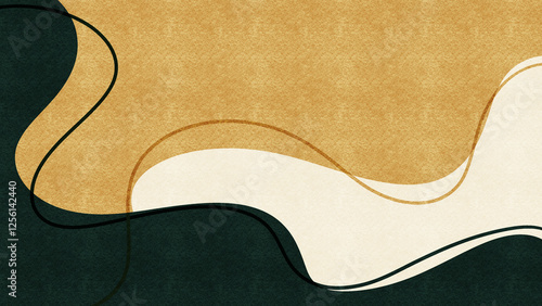 Modern gold waving colorful geometric shapes and objects illustration.