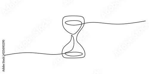 Continuous One line drawing of Hourglass. Representing the classic symbol of time with two bulbs and a connecting line.