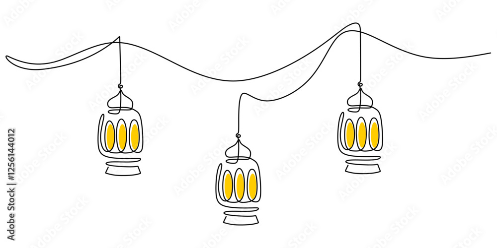 Continuous One line drawing of Lantern. Depicting lighting with simple glass and handle design. Continuous One line drawing of Lantern. Depicting lighting with simple glass and handle design.