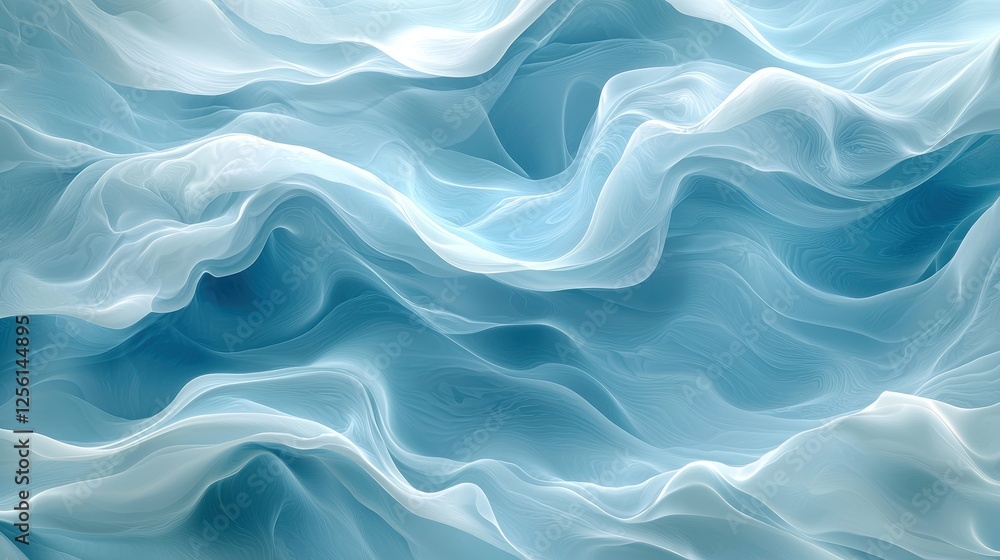 Fototapeta premium Abstract flowing waves in shades of blue and white, creating a serene effect.