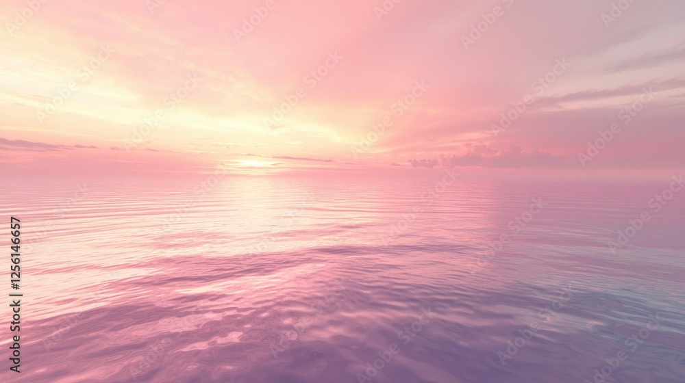 Fototapeta premium Serene Pink Sunset Over Calm Ocean Waves with Gentle Reflection