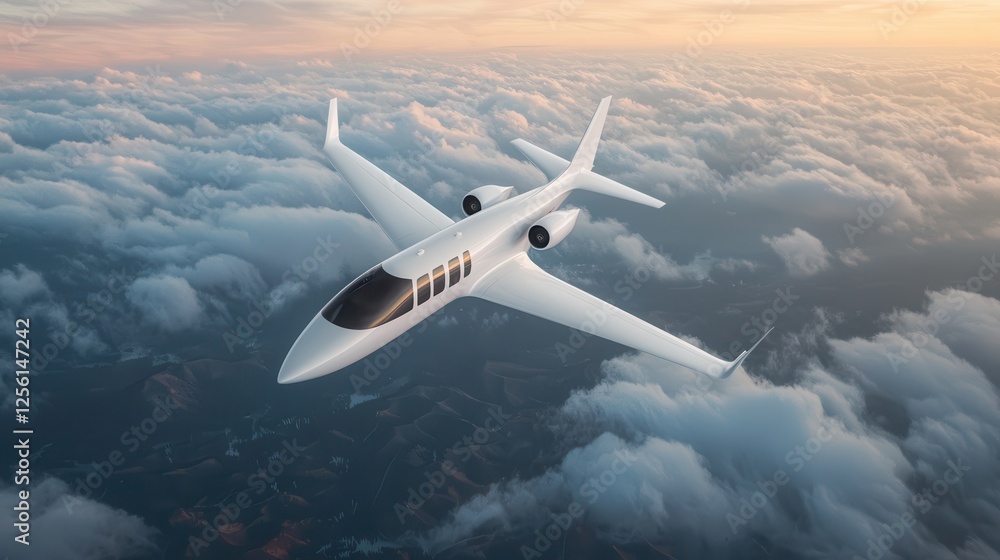 Naklejka premium Eco-Friendly Hydrogen-Powered Aircraft Soaring Above the Clouds