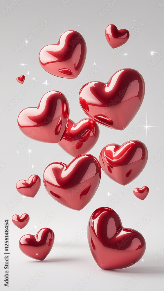 Multiple 3D red hearts floating on a pure white background Multiple 3D red hearts floating on a pure white background