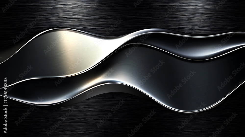 Fototapeta premium Silver waves, dark metal background, abstract design, website banner