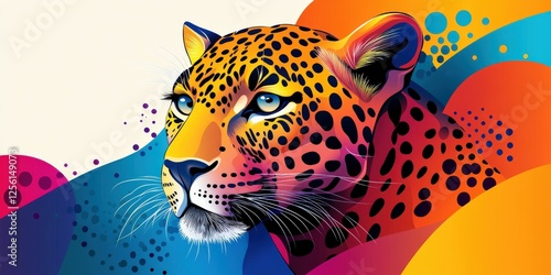 Colorful leopard illustration with vibrant abstract background