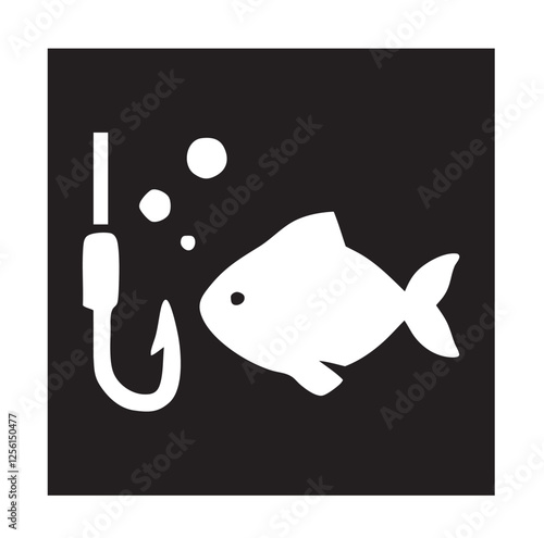 Square black fishing vector icon.