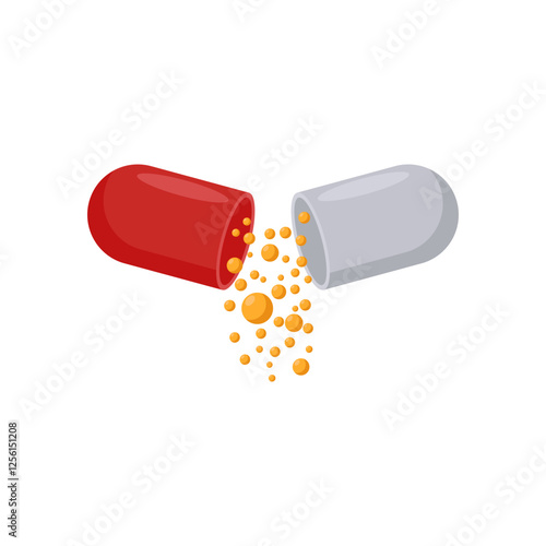 Open Capsule, Medicine Flat Vector Illustration - Isolated