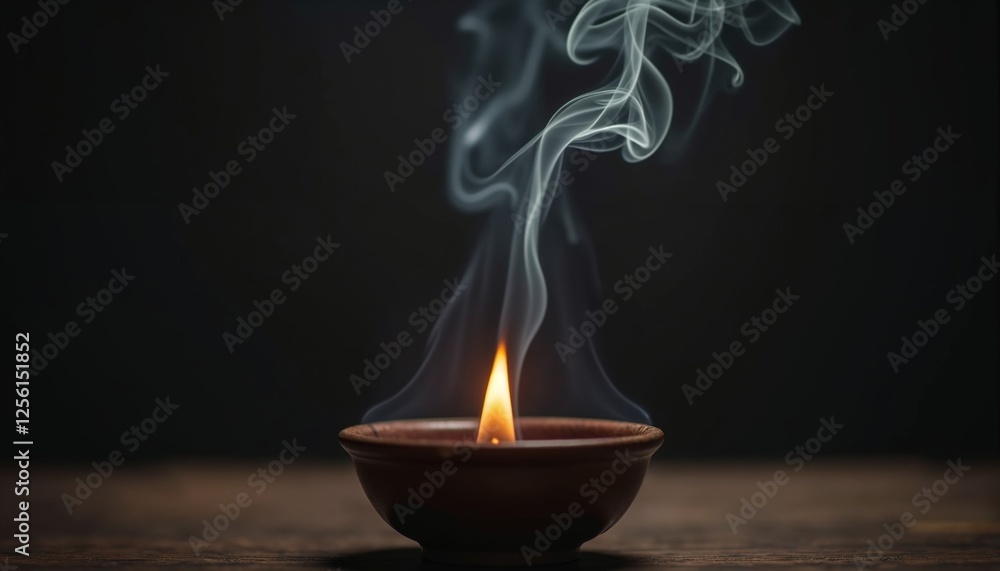 Candle flame and smoke creating a serene atmosphere on a dark background