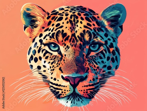 Vibrant leopard face with striking features on sunset background