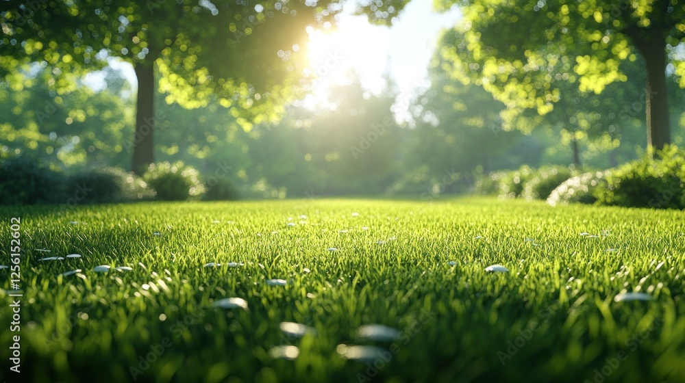 Lush green grass in a sunlit park. Lush green grass in a sunlit park.