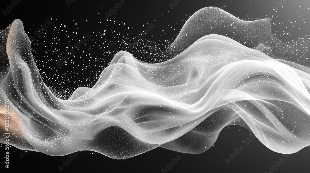 Abstract flowing waves of white and gray with a sparkling texture. Abstract flowing waves of white and gray with a sparkling texture.