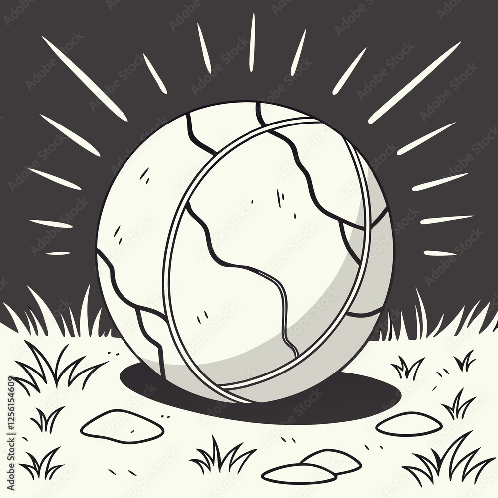 a polished stone sphere with cracks radiating light