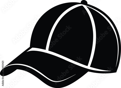 Baseball cap silhouette, baseball cap vector icon design, casual headwear illustration