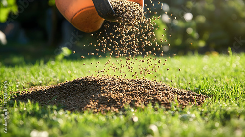 Feeding the lawn with granular fertilizer for perfect green grass 16:9 - Image #1 @fme39856