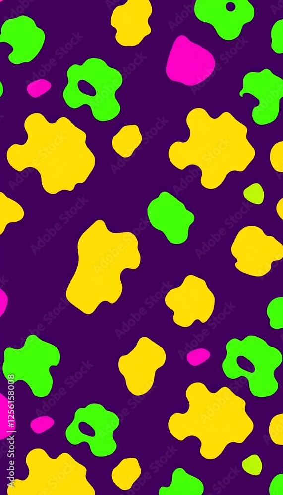 Vibrant, neon leopard print pattern on a dark purple background. Abstract, modern, and eye-catching. Ideal for backgrounds, design elements, and bold projects. Vibrant, neon leopard print pattern on a dark purple background. Abstract, modern, and eye-catching. Ideal for backgrounds, design elements, and bold projects.