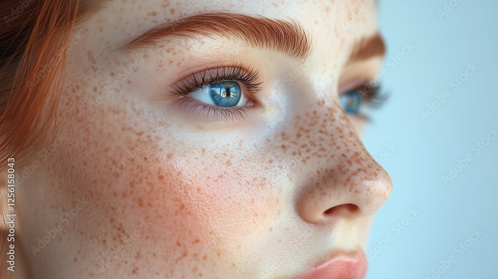 Fototapeta premium The clear eyes of a freckled girl