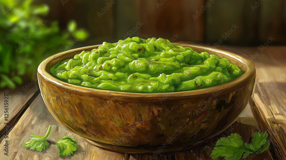 Savoring the rich, vibrant flavors of homemade guacamole in a rustic wooden bowl amidst a warm kitchen atmosphere Savoring the rich, vibrant flavors of homemade guacamole in a rustic wooden bowl amidst a warm kitchen atmosphere