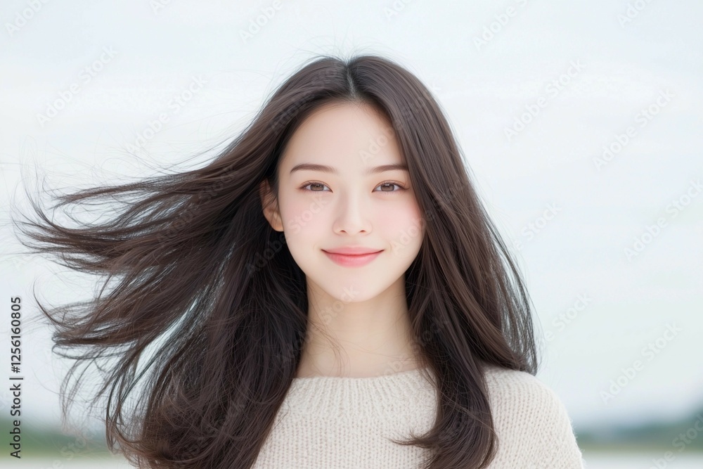 Young Woman with Flowing Hair in a Graceful Motion Young Woman with Flowing Hair in a Graceful Motion