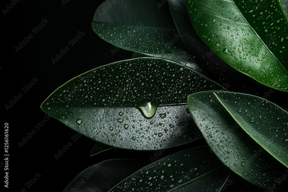 Obraz premium Dewdrop glistens on vibrant green leaf under soft morning light. Generative AI