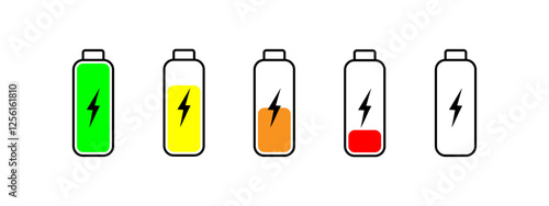 Battery icons set. Battery charge level indicators icons set. Vector illustration