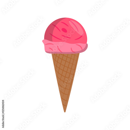 Ice Cream Cone, Summer Flat Vector Illustration. Isolated