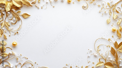 Elegant Gold and Pearl Frame: A Luxurious White Background