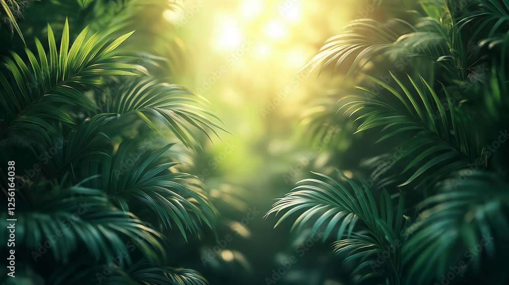 Lush greenery embraces sunlight in a tranquil tropical paradise, creating an enchanting natural retreat Lush greenery embraces sunlight in a tranquil tropical paradise, creating an enchanting natural retreat