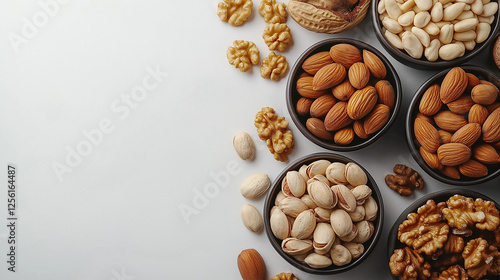 Explore the delightful variety of nuts displayed on a pristine white background showcasing nature's crunchy treasures
