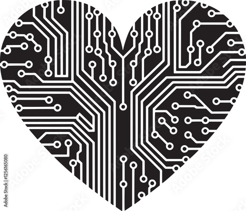 Tech Love: A Futuristic Heart Design Merging Technology and Emotion. Perfect for Tech Enthusiasts and Creative Projects Emphasizing Connection in the Digital Age photo